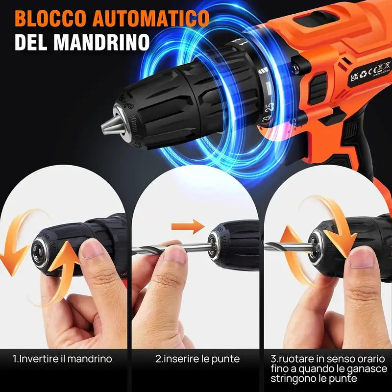 Trapano elettrico multifunzione 21V per uso domestico 3 modalità di lavoro 2 velocità di controllo velocità continua
