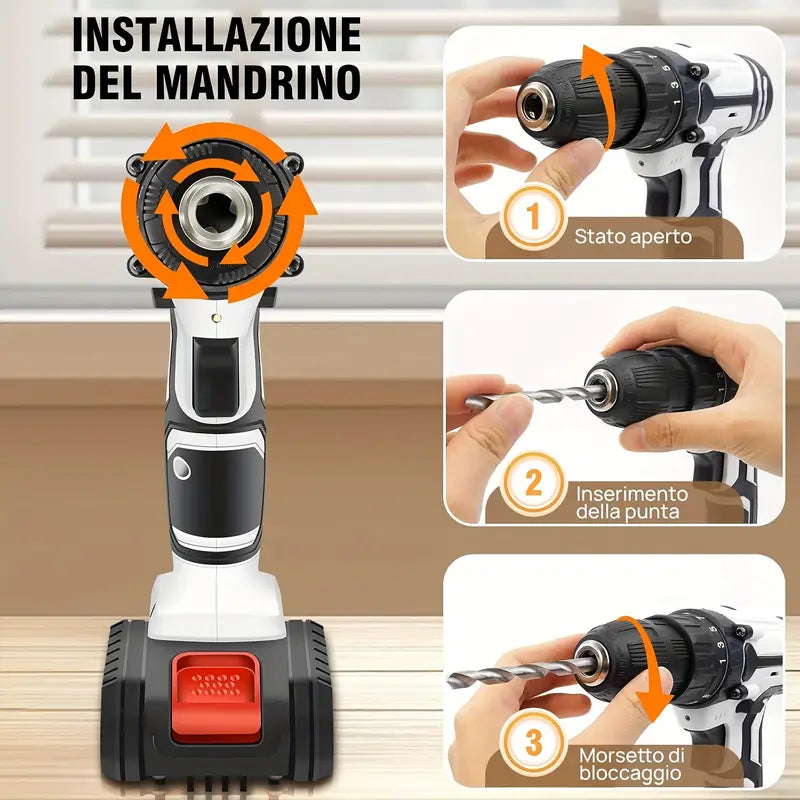 Trapano elettrico multifunzione 21V per uso domestico 3 modalità di lavoro 2 velocità di controllo velocità continua