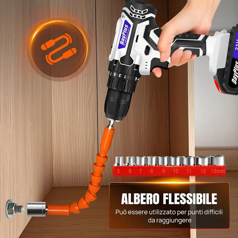 Trapano elettrico multifunzione 21V per uso domestico 3 modalità di lavoro 2 velocità di controllo velocità continua