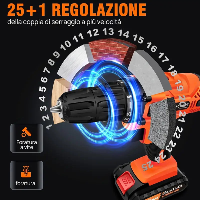 Trapano elettrico multifunzione 21V per uso domestico 3 modalità di lavoro 2 velocità di controllo velocità continua