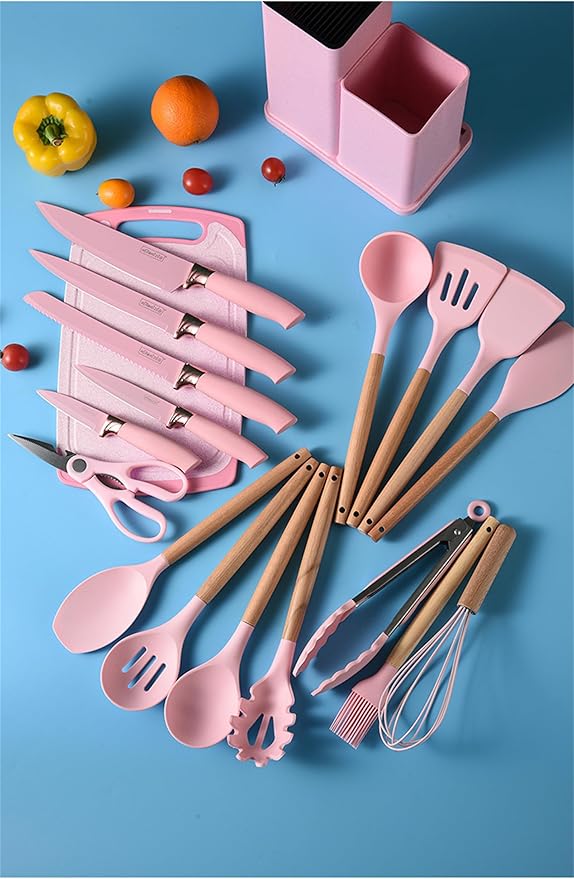 Set da Cucina Grande – Utensili in Silicone & Manico in Legno
