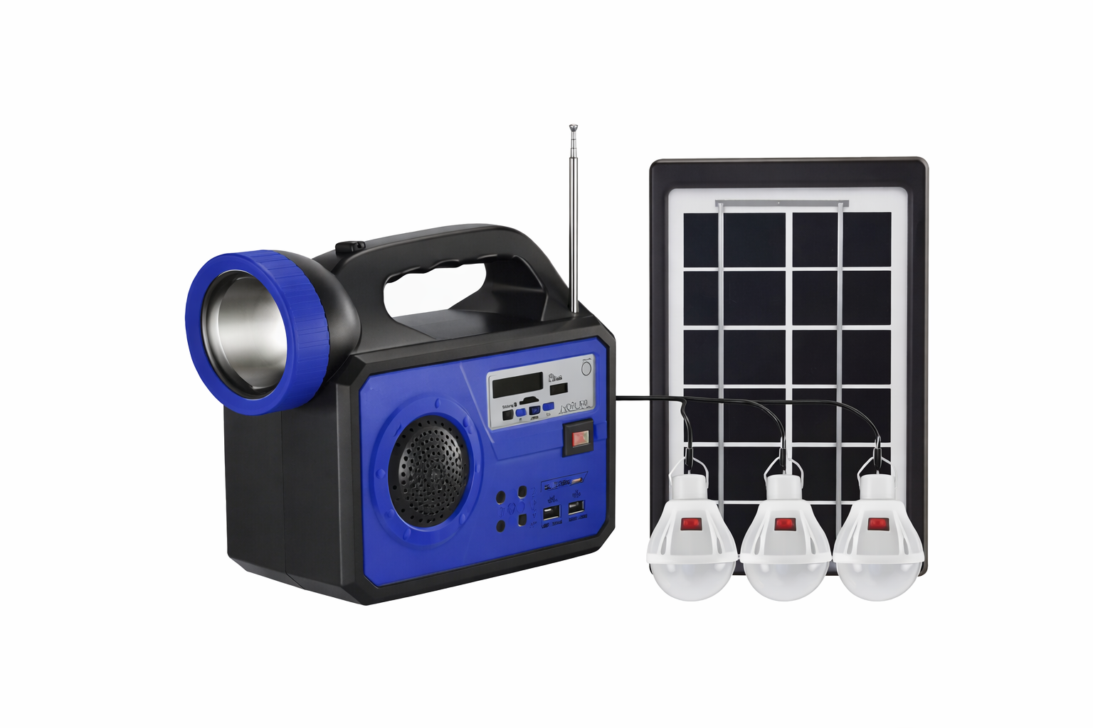 Sistema 5‑in‑1 di Illuminazione Solare Portatile con Pannello e Lampade LED