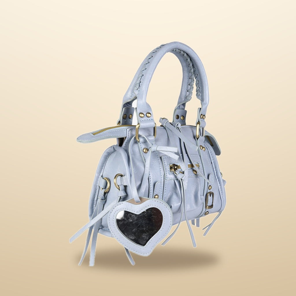 Solada Mini Borsa a Mano Donna in Ecopelle Azzurro