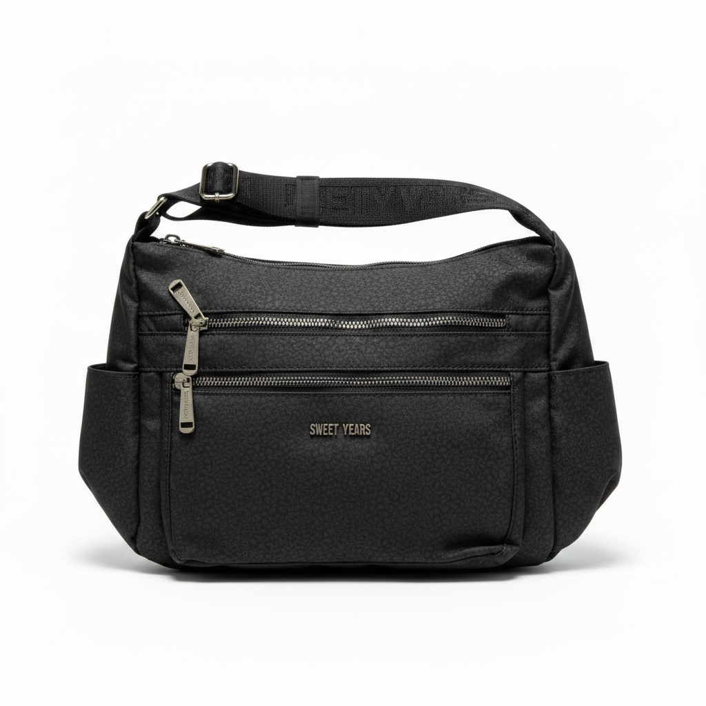 Sweet Years Borsa a Tracolla Donna Grigio Argento - Similpelle Firmata, Tracolla Regolabile, Stile Chic