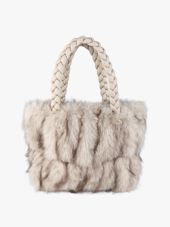 Solada Borsetta donna in pelliccia sintetica con doppi manici intrecciati - nero