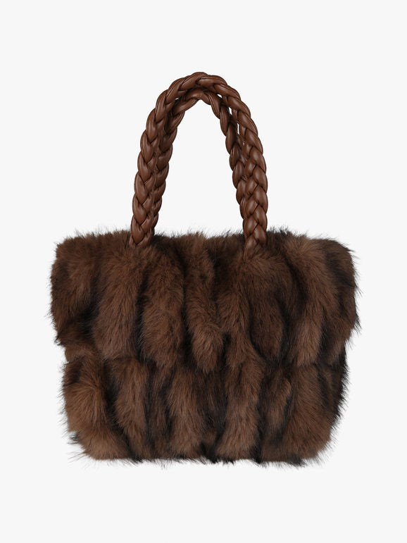 Solada Borsetta donna in pelliccia sintetica con doppi manici intrecciati - nero
