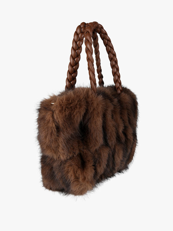 Solada Borsetta donna in pelliccia sintetica con doppi manici intrecciati - nero