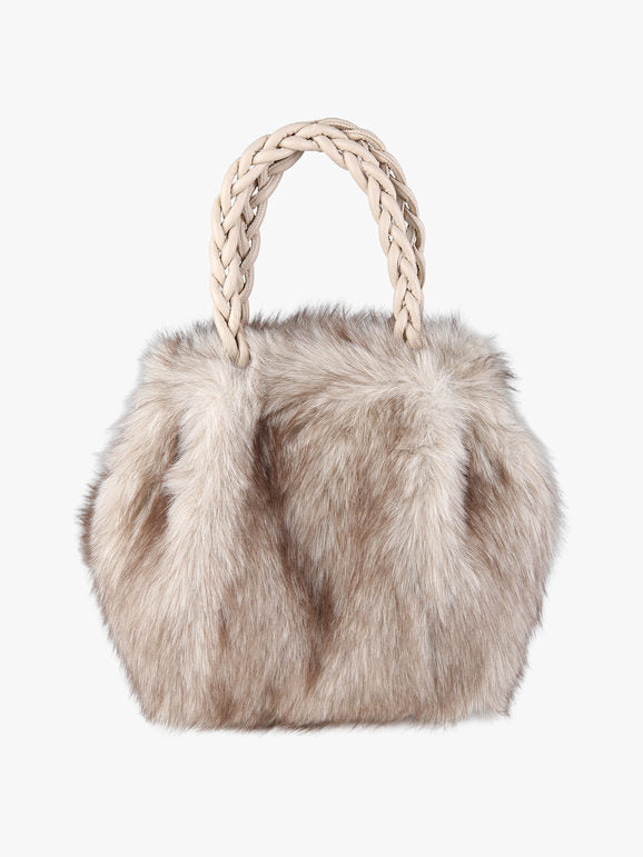 Solada Borsetta in pelliccia sintetica con doppi manici intrecciati