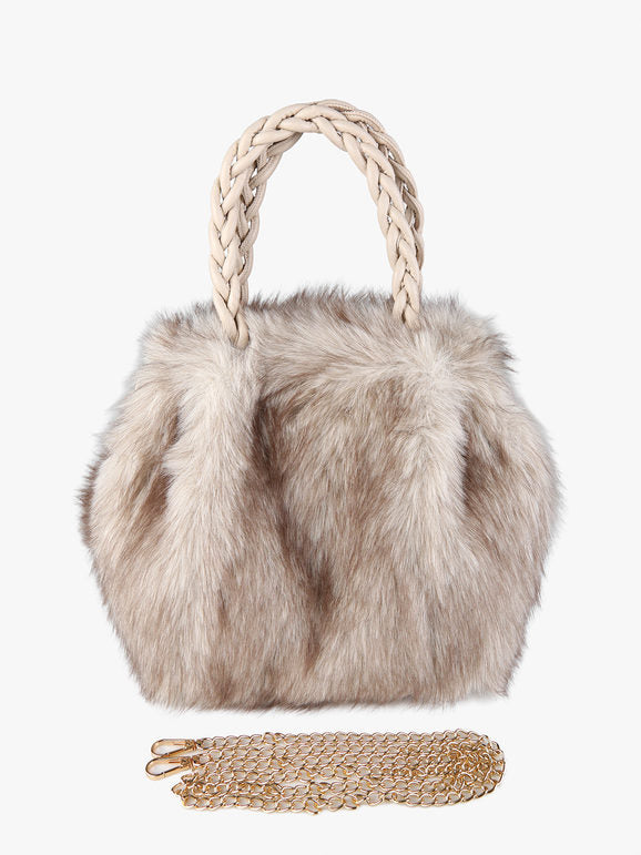 Solada Borsetta in pelliccia sintetica con doppi manici intrecciati