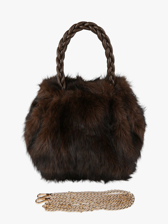 Solada Borsetta in pelliccia sintetica con doppi manici intrecciati