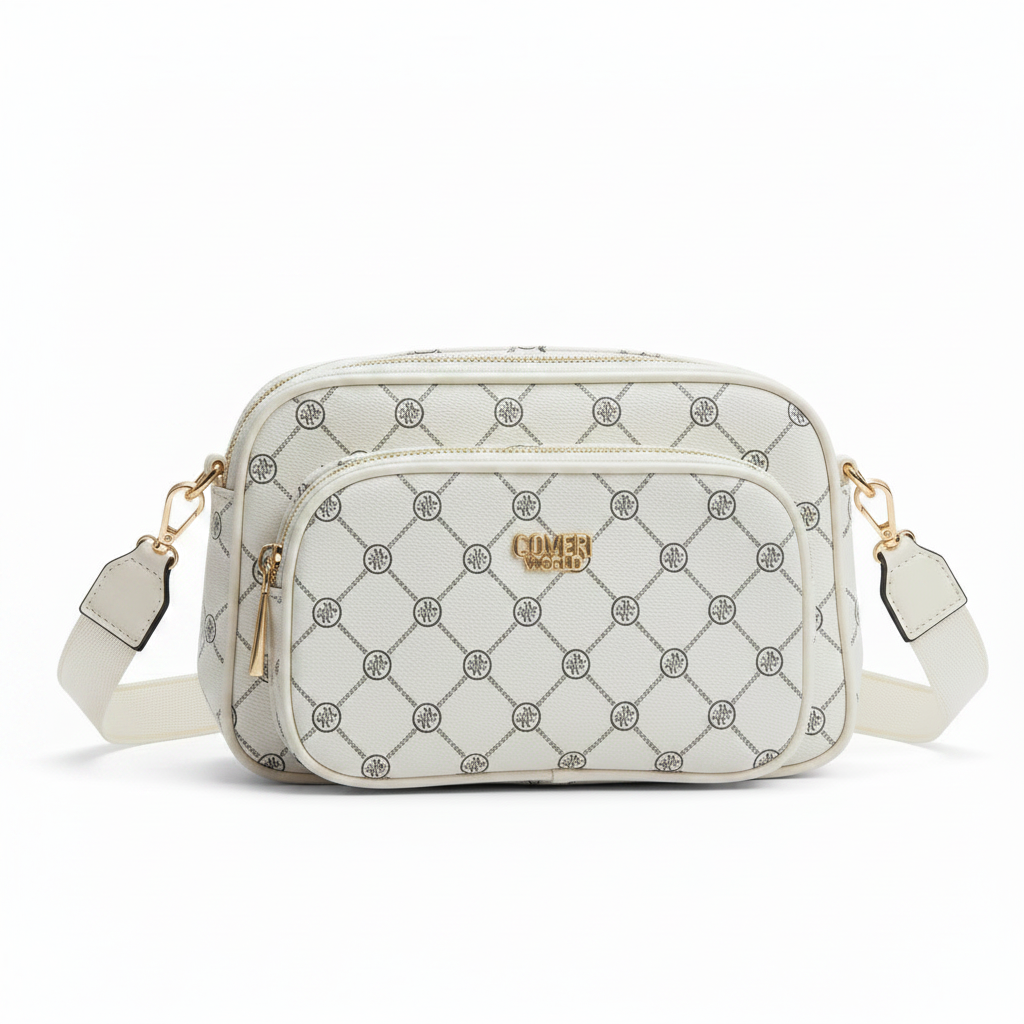 Coveri World Camera Bag Donna Bianca in Ecopelle - Monogramma, Tracolla Regolabile, Compatta e Chic | Firmata