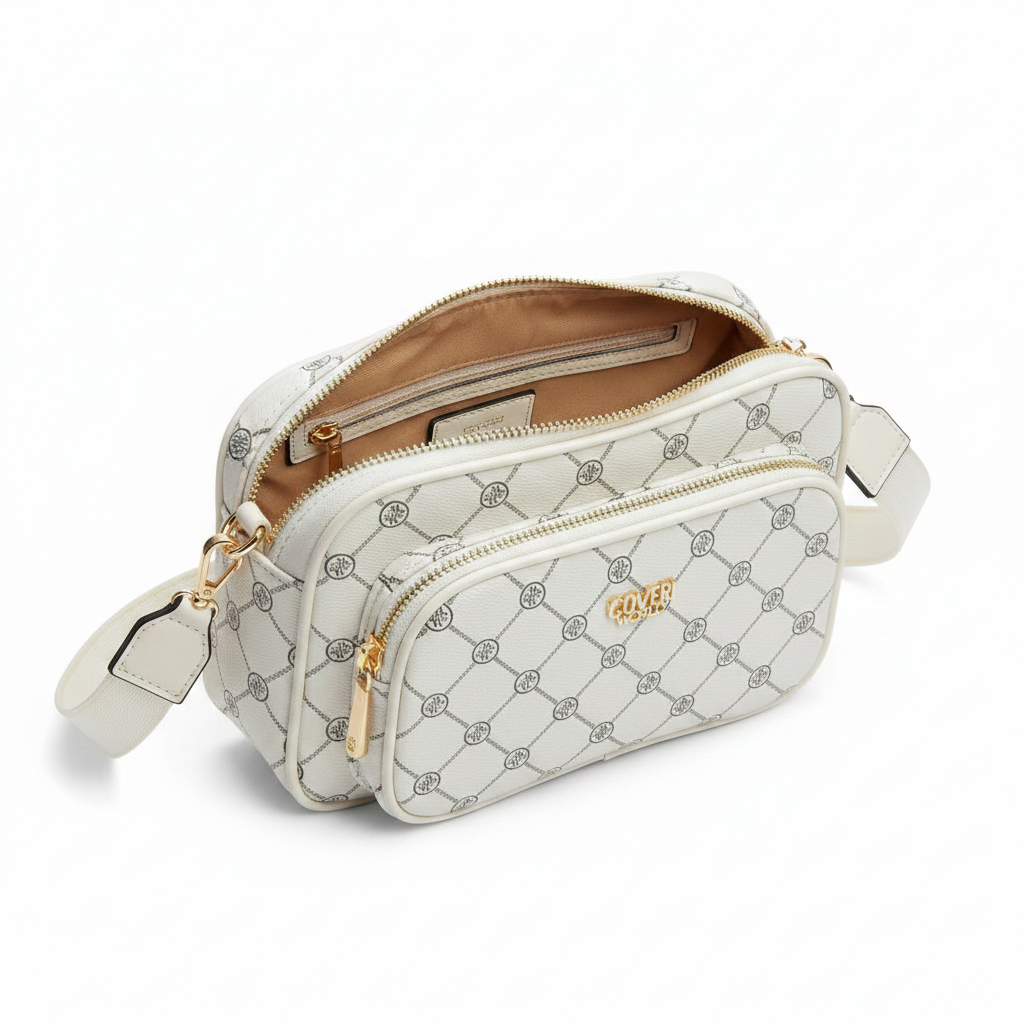 Coveri World Camera Bag Donna Bianca in Ecopelle - Monogramma, Tracolla Regolabile, Compatta e Chic | Firmata