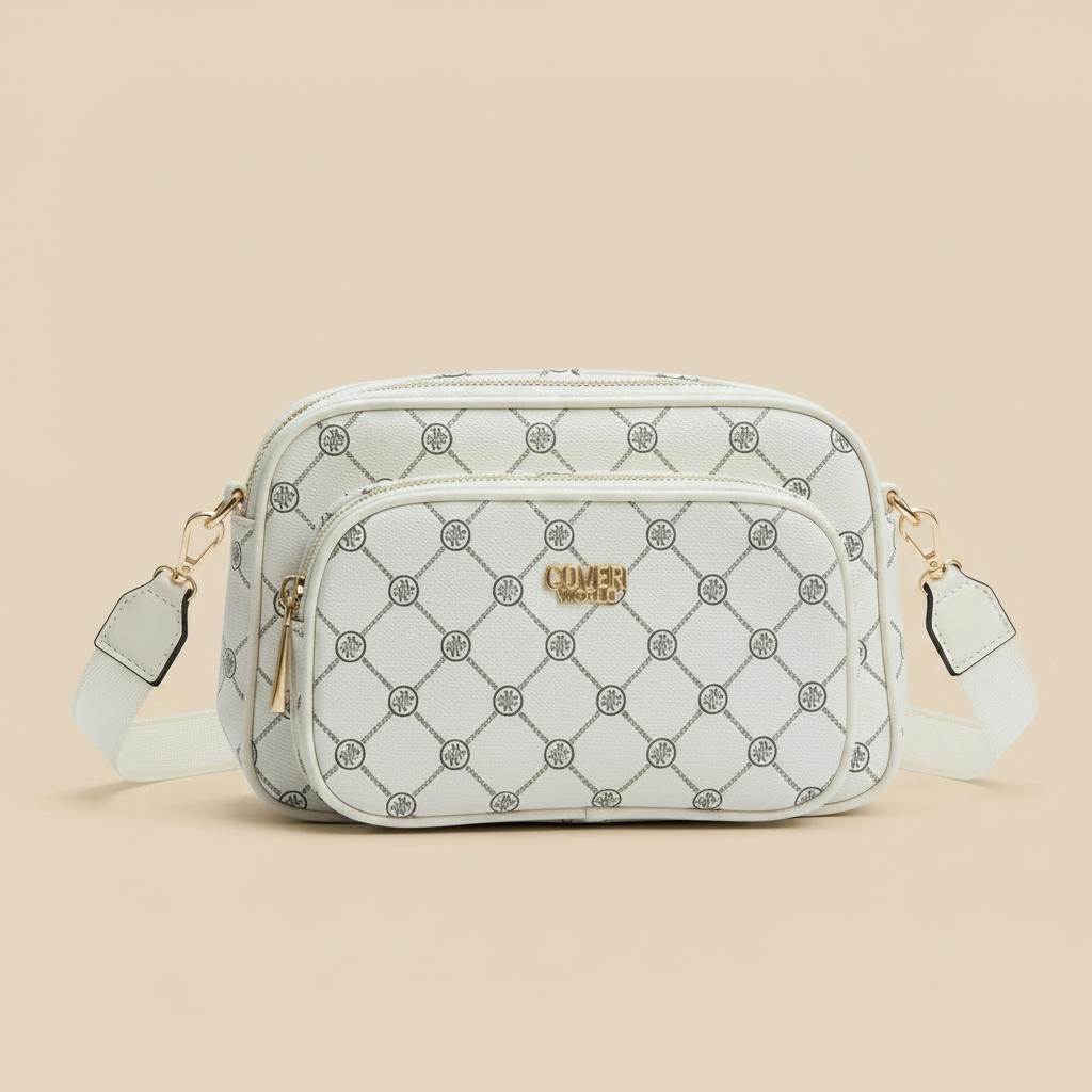 Coveri World Camera Bag Donna Bianca in Ecopelle - Monogramma, Tracolla Regolabile, Compatta e Chic | Firmata