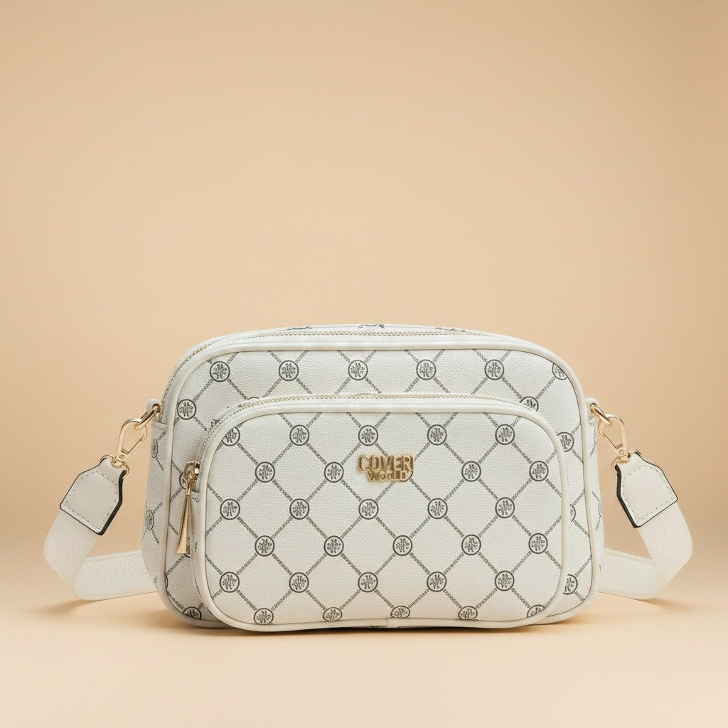 Borsa Coveri World Monogram Bianca su sfondo beige