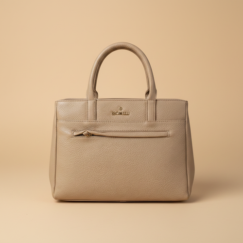 BB Cavalli borsa a mano beige vista frontale logo dorato