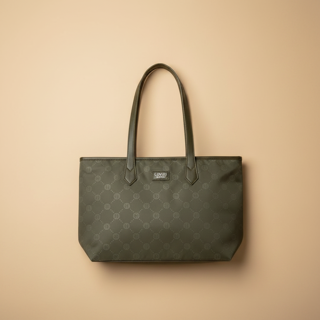 Vista zenitale dall'alto - borsa tote Coveri World verde militare monogram