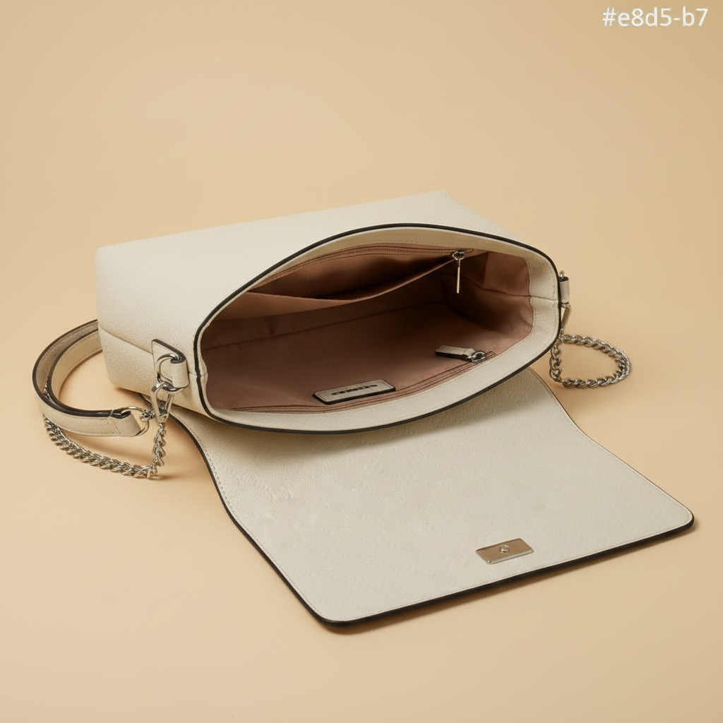 Vista interna - borsa crossbody ecopelle avorio texture floreale