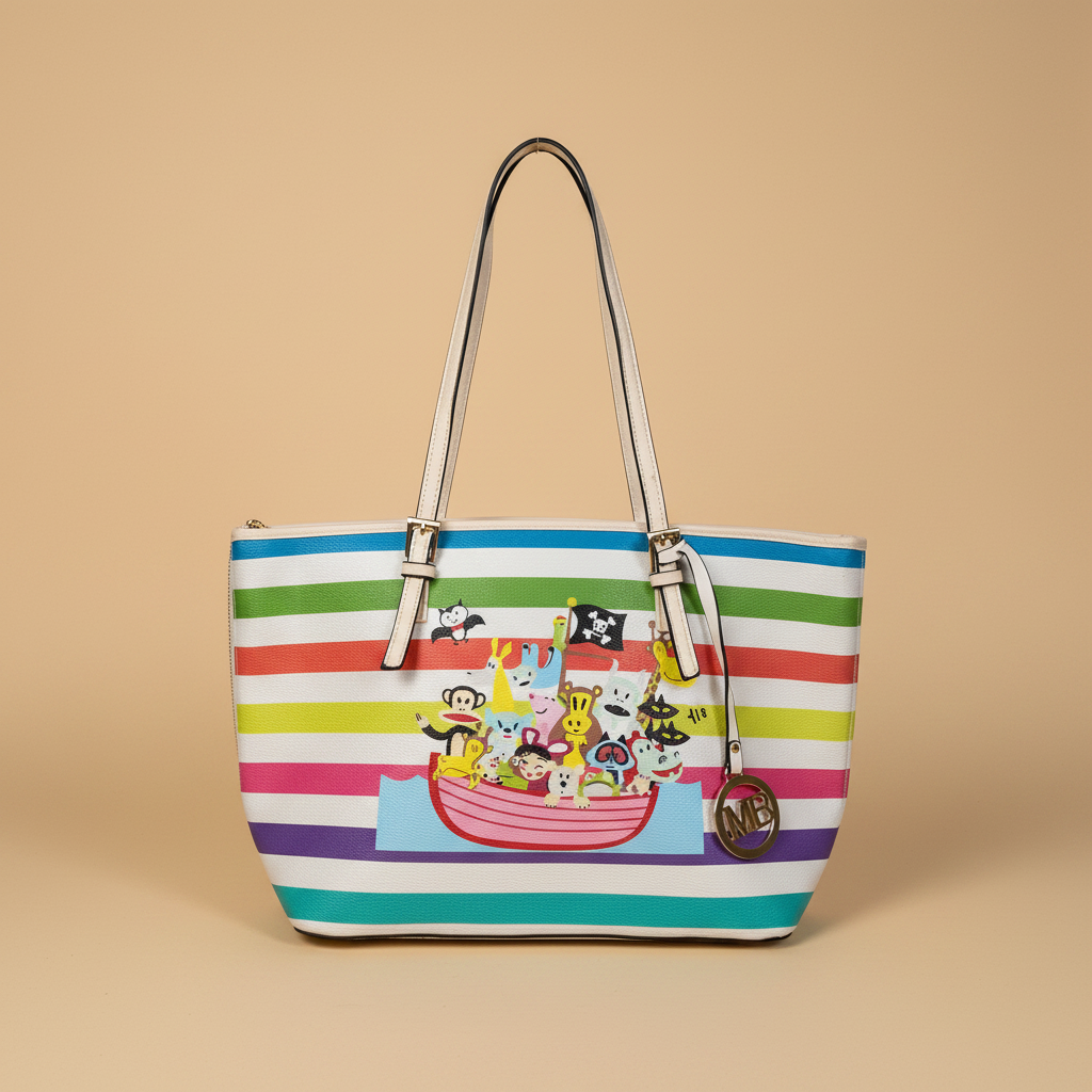 My Bags borsa tote multicolor righe cartoon vista frontale
