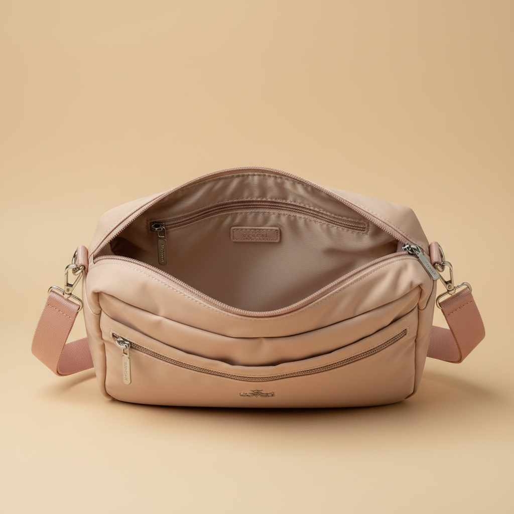 Vista interna - borsa Coveri nylon rosa