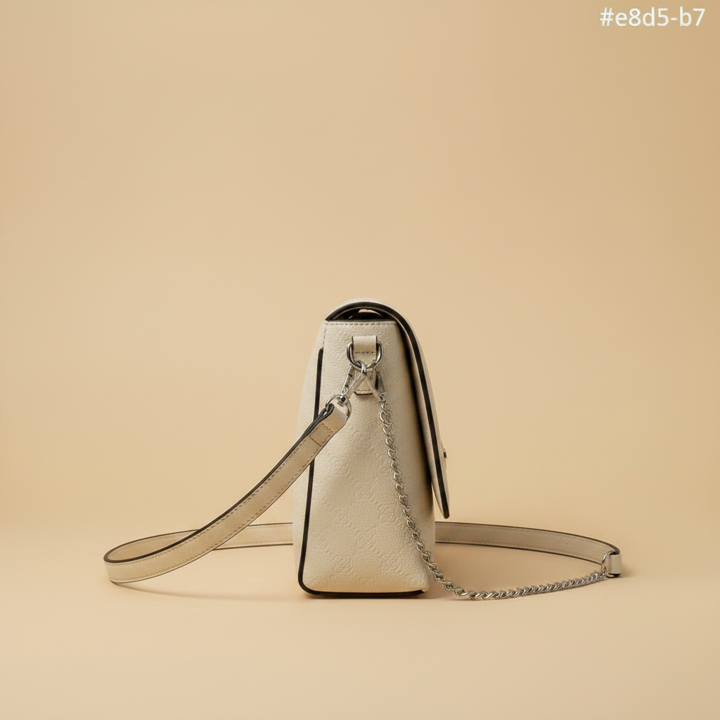 Vista laterale profilo - borsa crossbody ecopelle avorio texture floreale