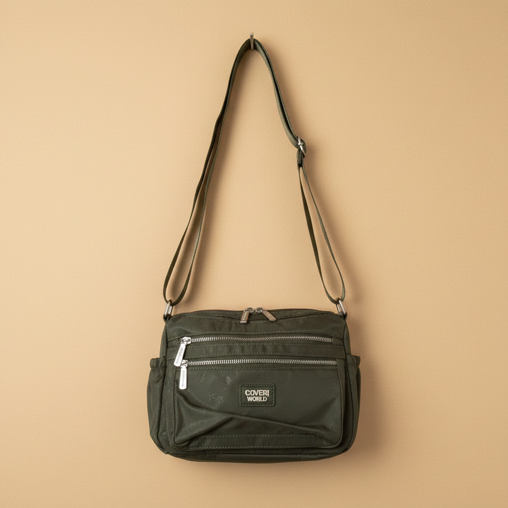 Coveri World borsa tracolla verde militare vista zenitale
