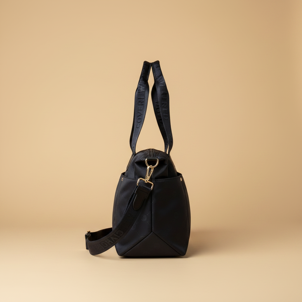 Vista laterale profilo - borsa tote Coveri World navy blue monogram