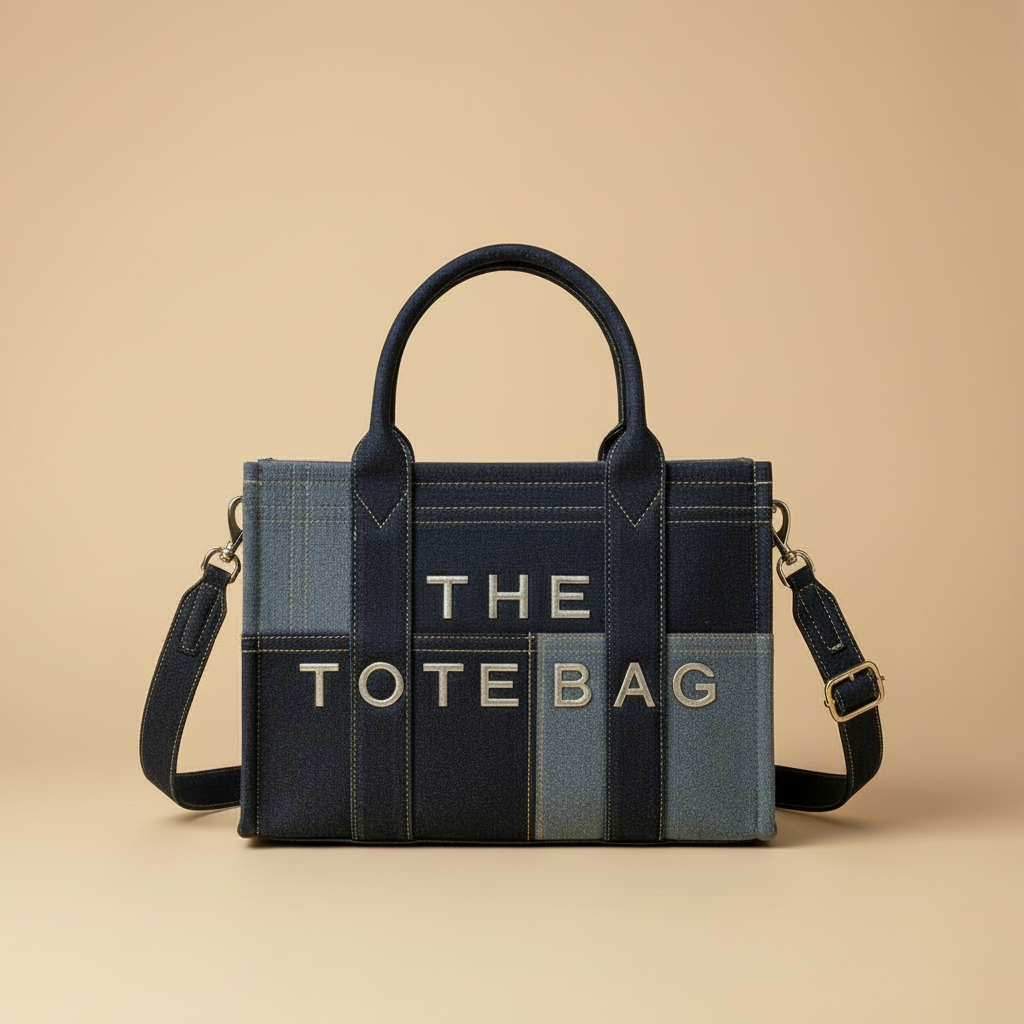 The Tote Bag Denim Lettere in Rilievo 3D Render