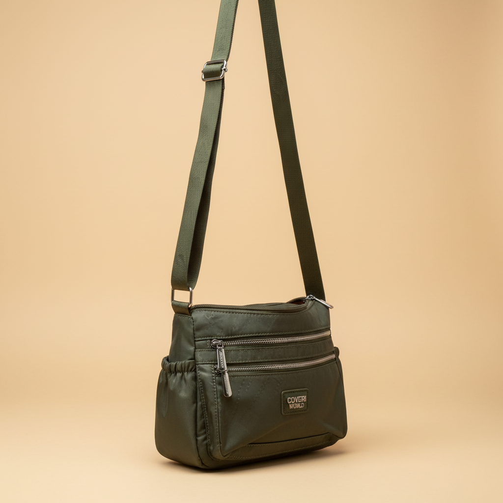 Coveri World borsa tracolla verde militare vista laterale