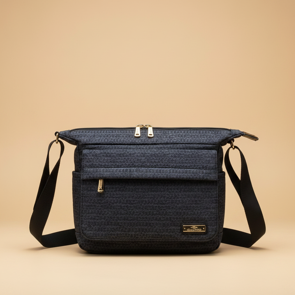 Borsa a Tracolla Charro Tessuto Intrecciato Nera su sfondo beige