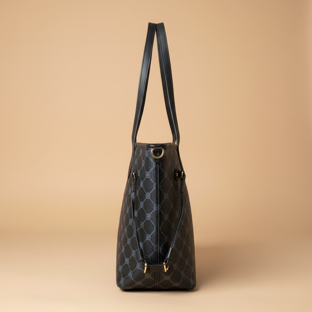 Coveri World tote bag blu navy vista laterale