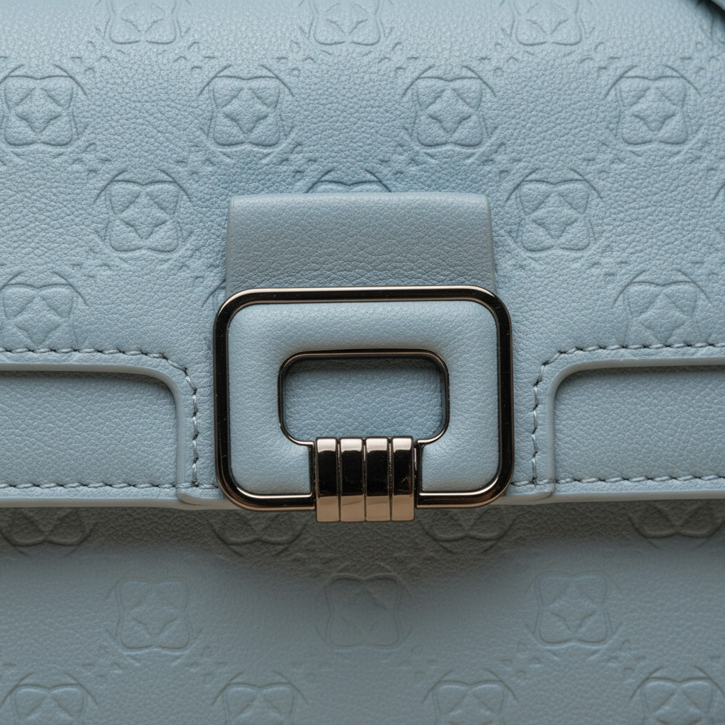 Macro dettaglio chiusura a scatto e monogram - borsa Charro ecopelle