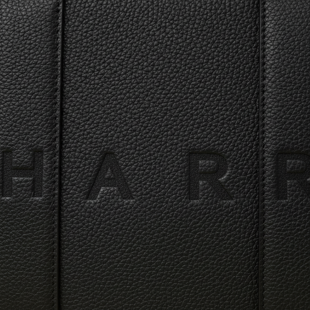 Macro dettaglio pelle martellata e logo Charro - tote bag