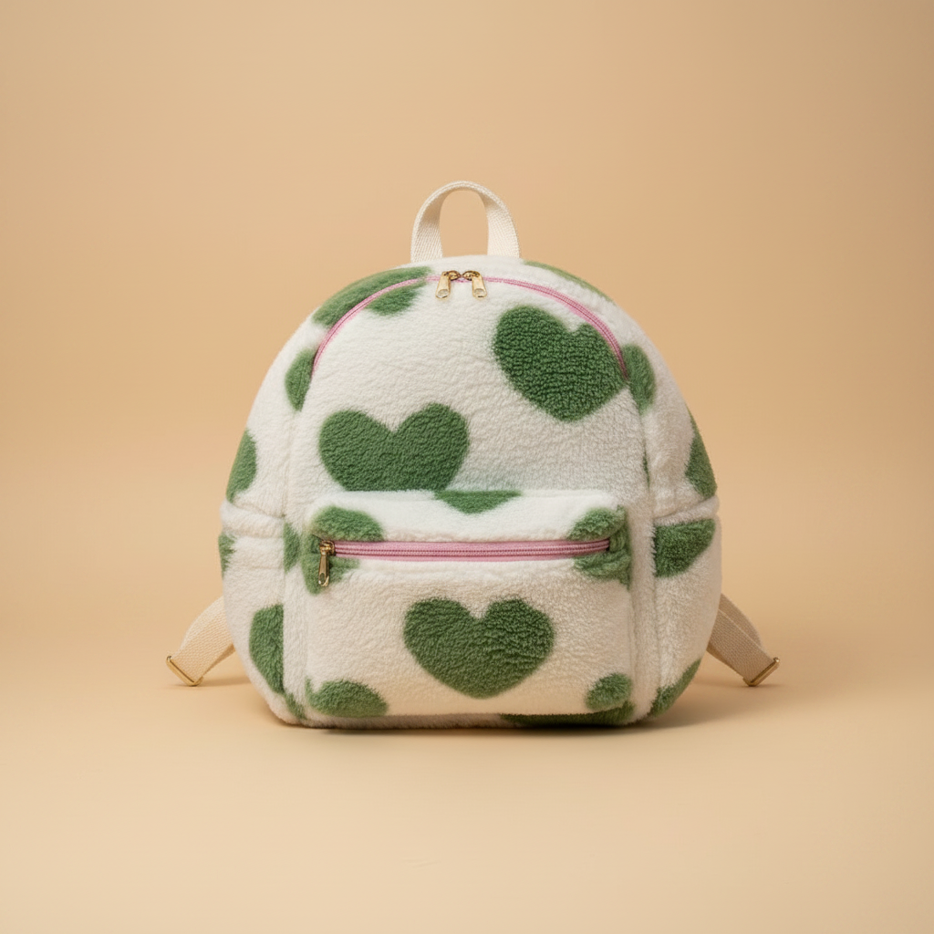 Zaino peluche floreale verde kawaii vista frontale