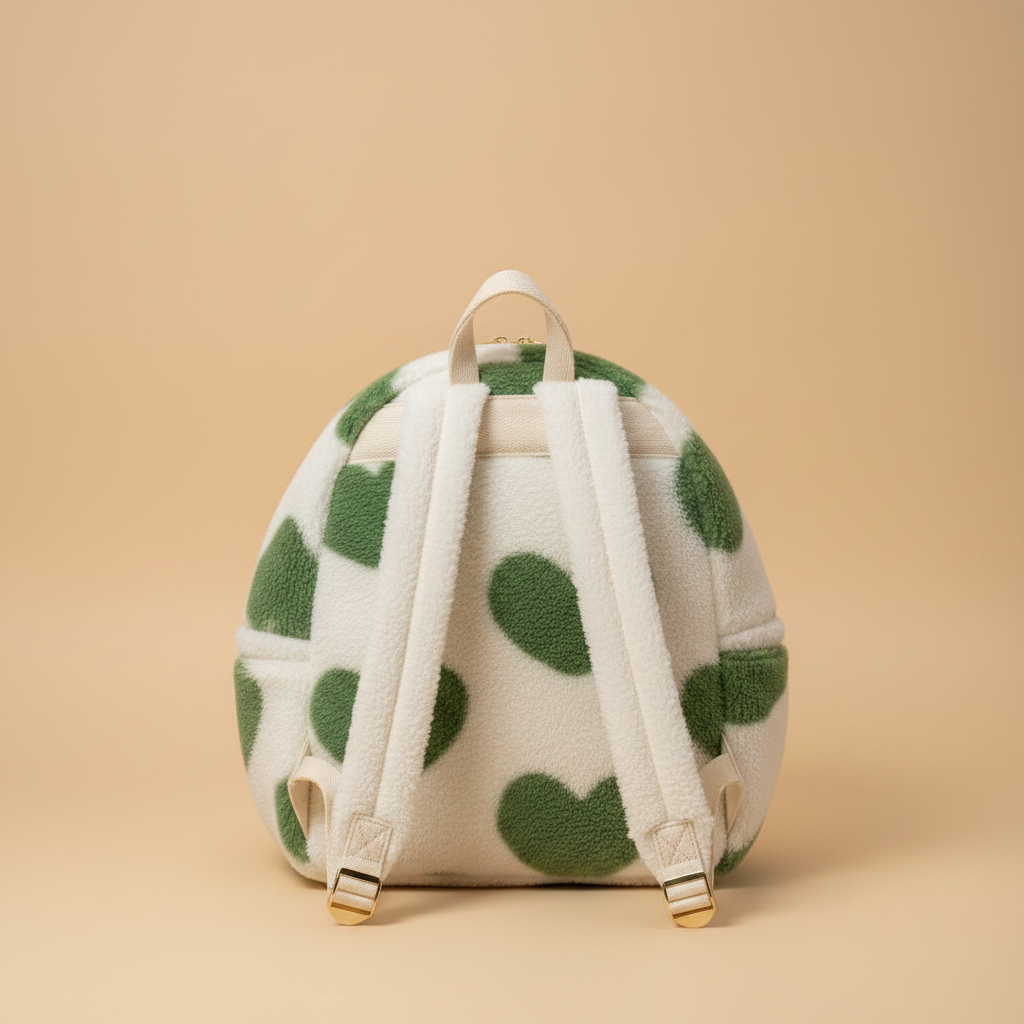 Zaino peluche floreale verde kawaii vista posteriore spallacci