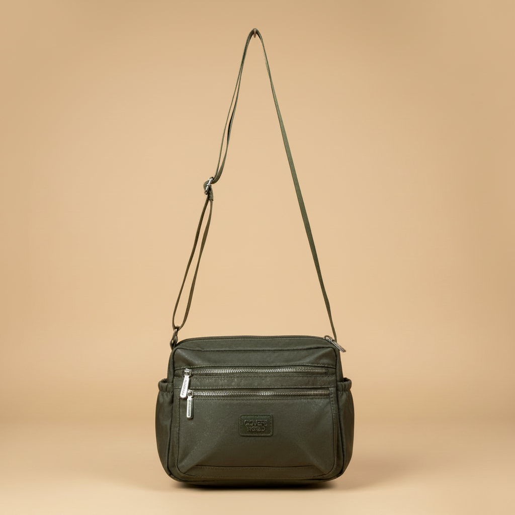 Coveri World Borsa Multi-Zip Verde Militare 3D Render