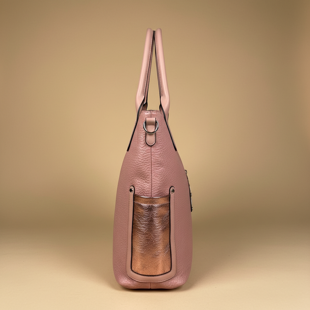 IN.C Company borsa tote rosa antico vista laterale tasca bronzo