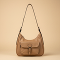 Borsa a spalla camel patta fibbia gunmetal vista frontale
