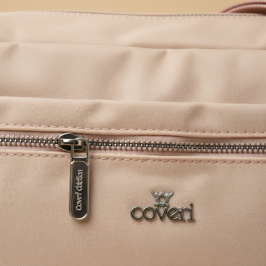 Macro dettaglio zip e texture nylon rosa - borsa Coveri