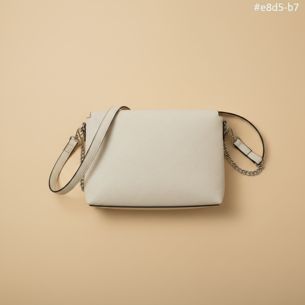 Vista zenitale dall'alto - borsa crossbody ecopelle avorio texture floreale