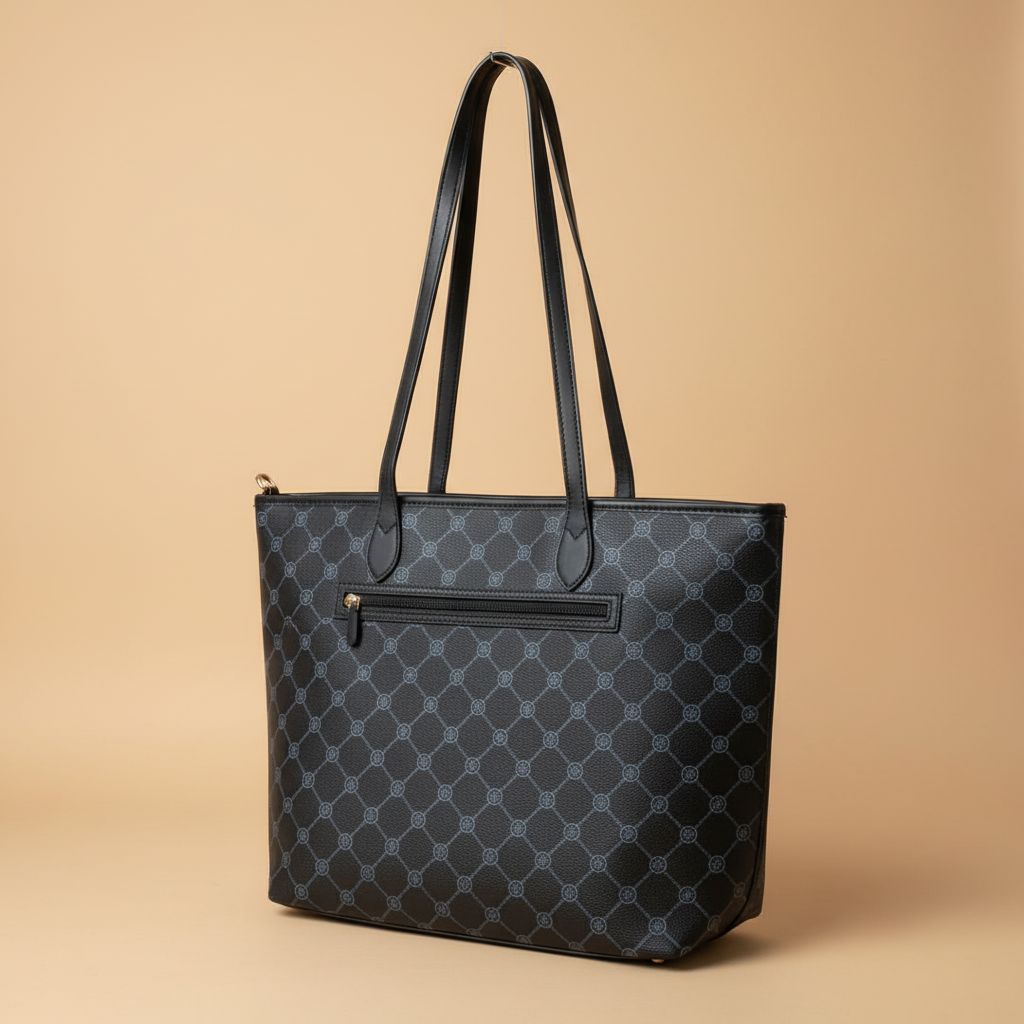 Coveri World tote bag blu navy vista posteriore tasca zip nera