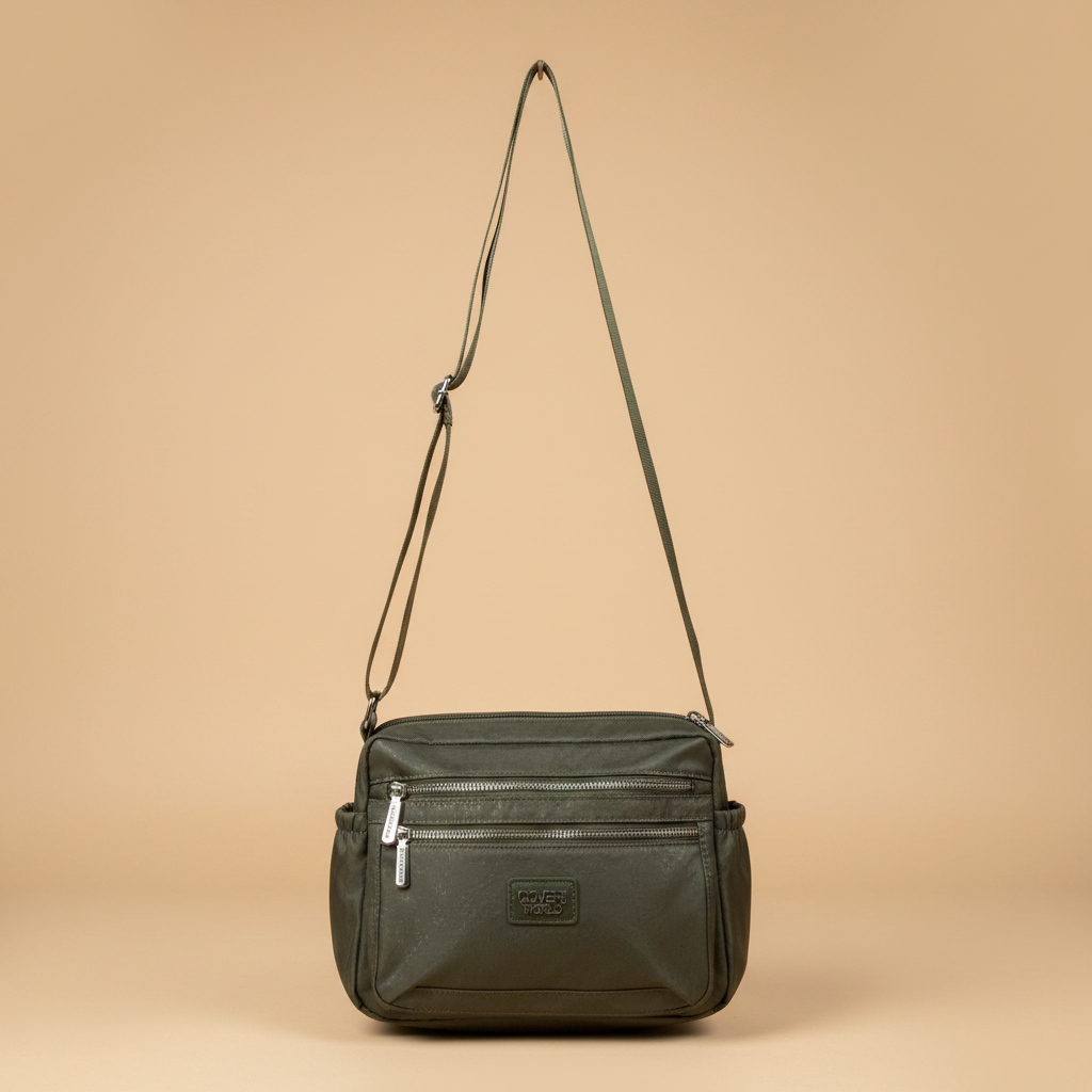 Coveri World borsa tracolla verde militare vista frontale
