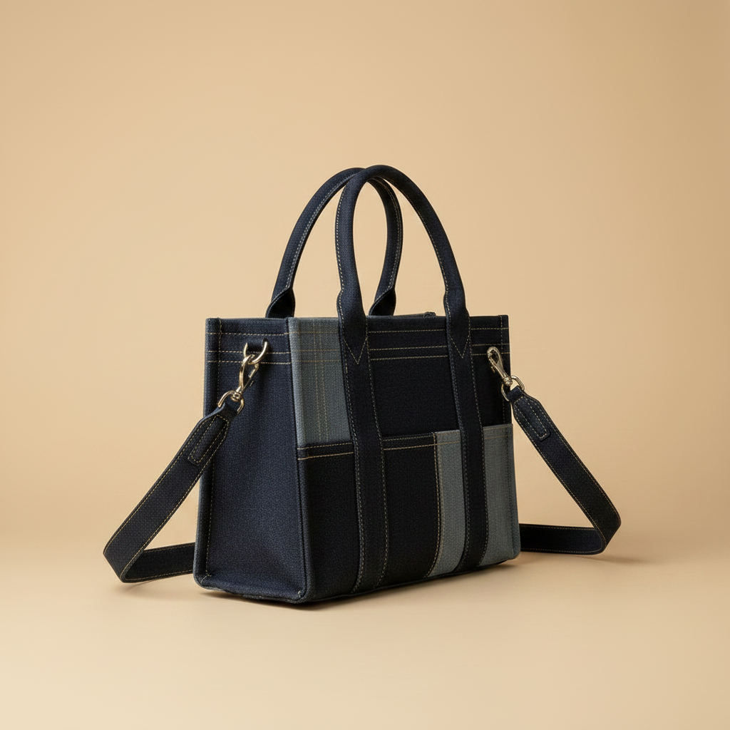 The Tote Bag denim vista laterale