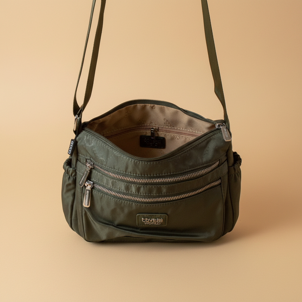 Coveri World borsa tracolla verde militare vista interna