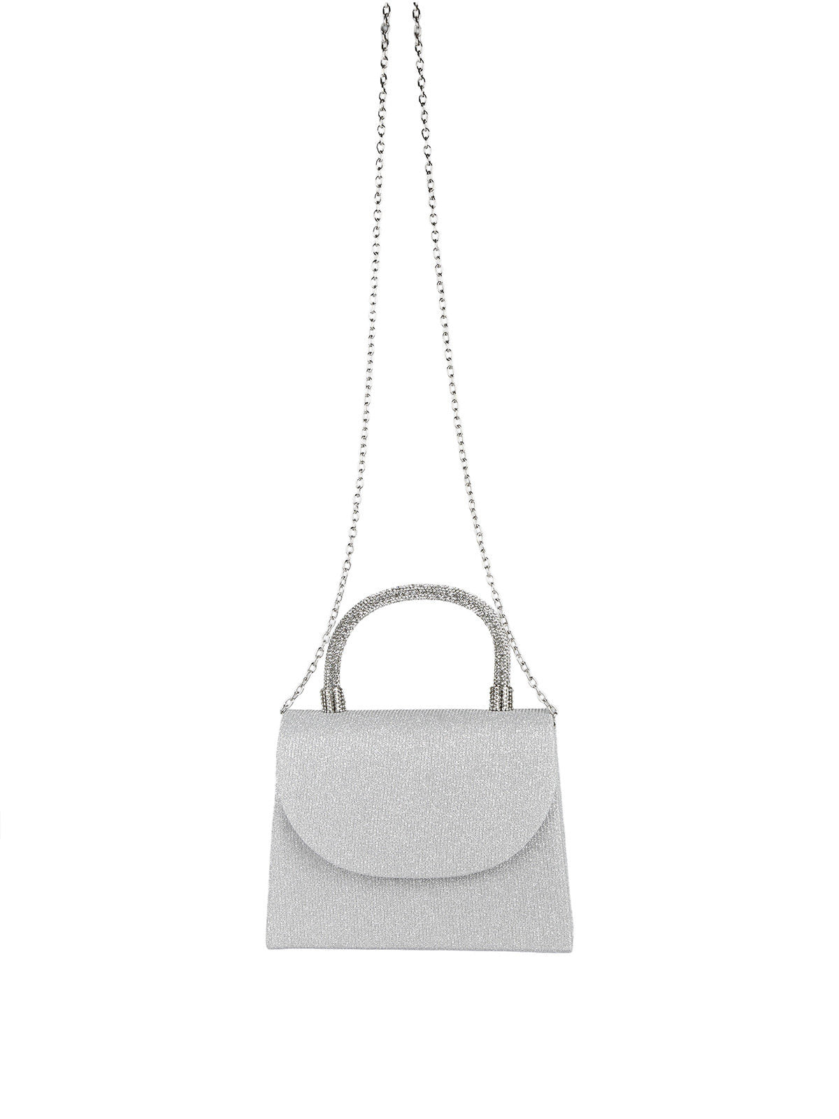 Solada Pochette Donna in Tessuto Lurex - Manico in Strass e Tracolla Removibile - ITALIAACTION