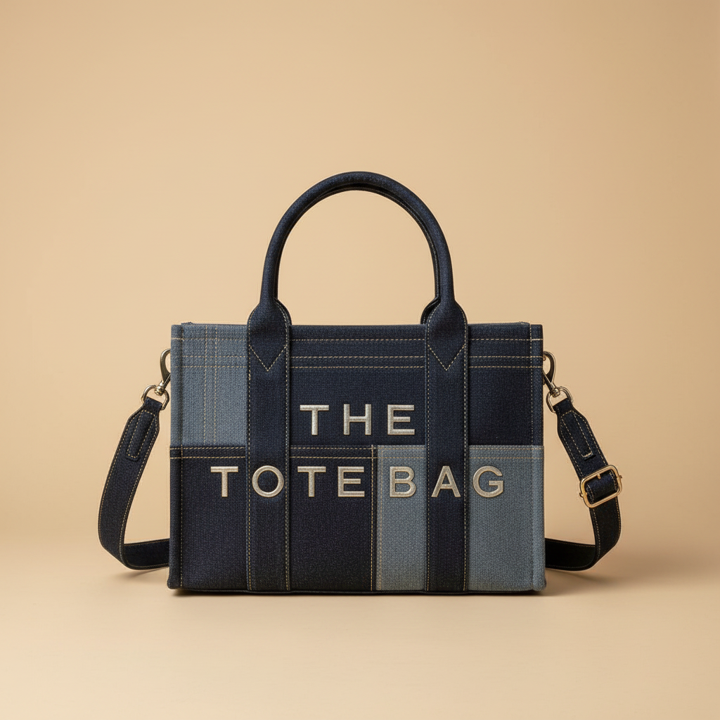 The Tote Bag Denim sfondo beige